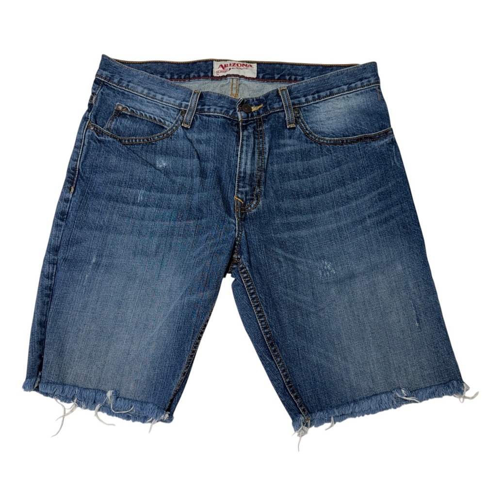 Arizona Jean Co Mens Distressed Denim Shorts Raw Hem Size 34